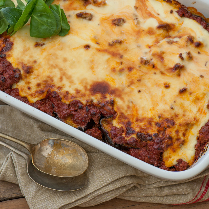 Moussaka d'aubergine à l'agneau